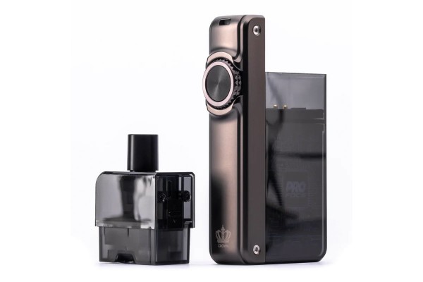 Uwell Crown B Pod 35W koyu gri/siyah elektronik sigara cihazı ve kartuşu.