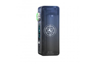 Lost Vape Centaurus N100 Mod koyu gri, şeffaf gövde, yeşil ışıklı ayar düğmesi.